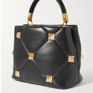 Black Quilted Handbag with Gold Studs